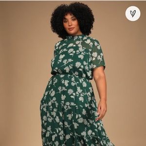 Lulus Floral Dressed Up Dark Green Floral Print Midi Dress (XL)